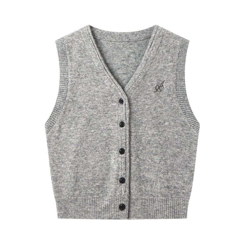 Even一雯【进阶秋日】韩系高智百搭浅灰日常叠穿单品刺绣马甲背心,淘宝优惠券,粉丝福利购,淘宝优惠卷