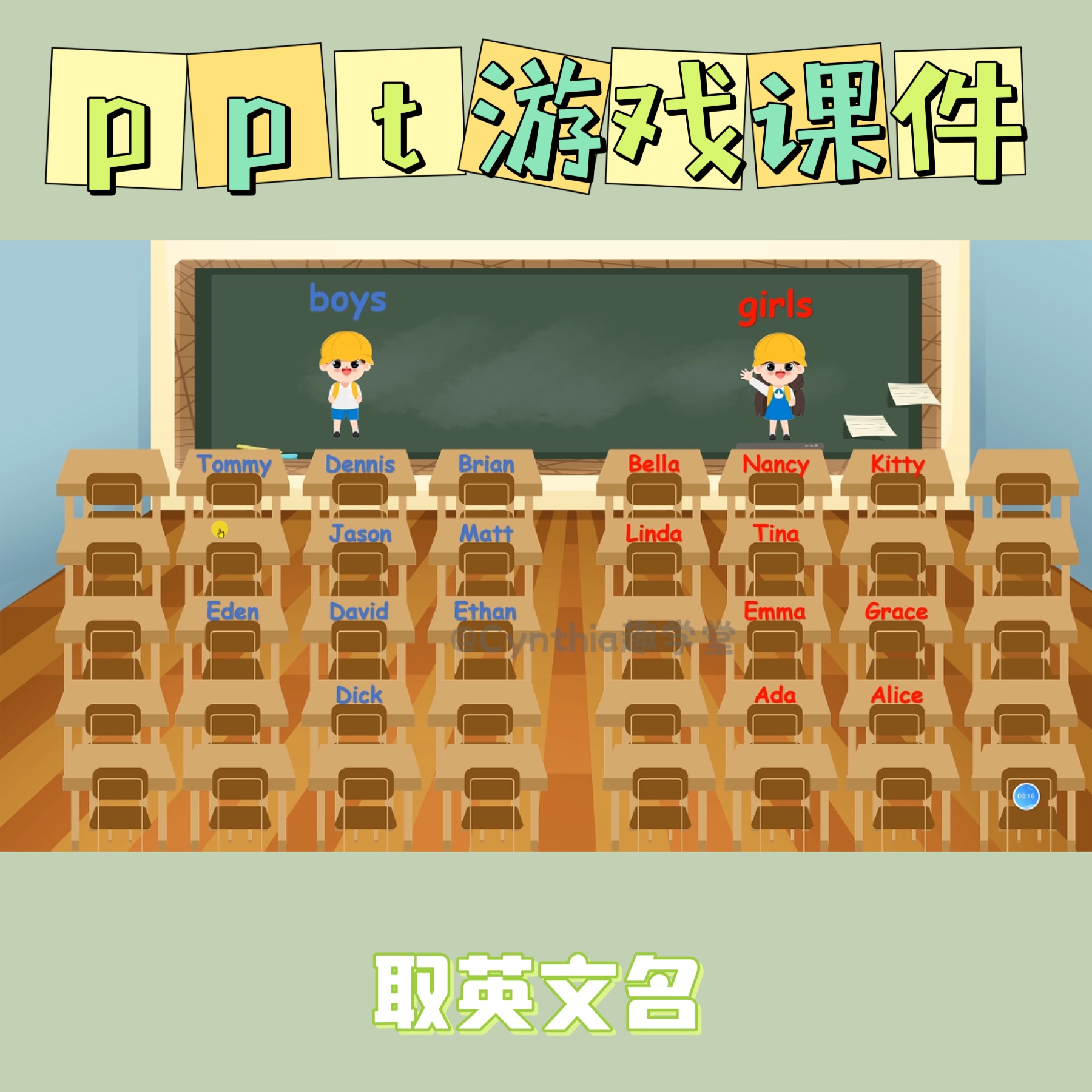 Cynthia趣学堂ppt游戏课件开学第一课随机取英文名模板课堂点名-图1