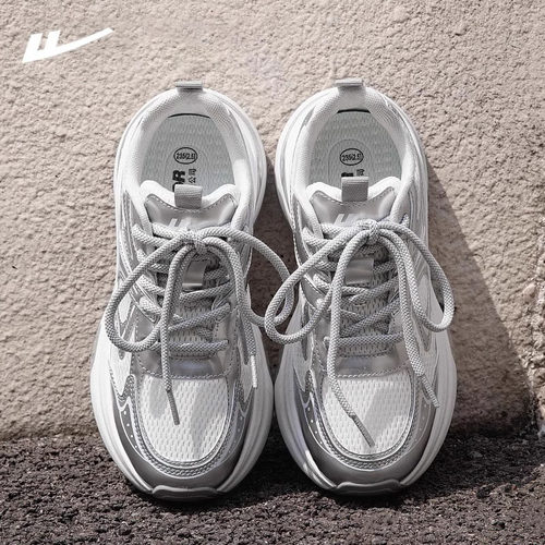 回力银色老爹鞋女款2025秋季新款百搭厚底小个子女鞋休闲运动鞋子 - 图0