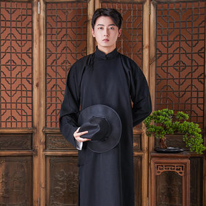 上海滩旗袍汉服男中国风唐装民国免烫长袍相声大褂演出服男中国风