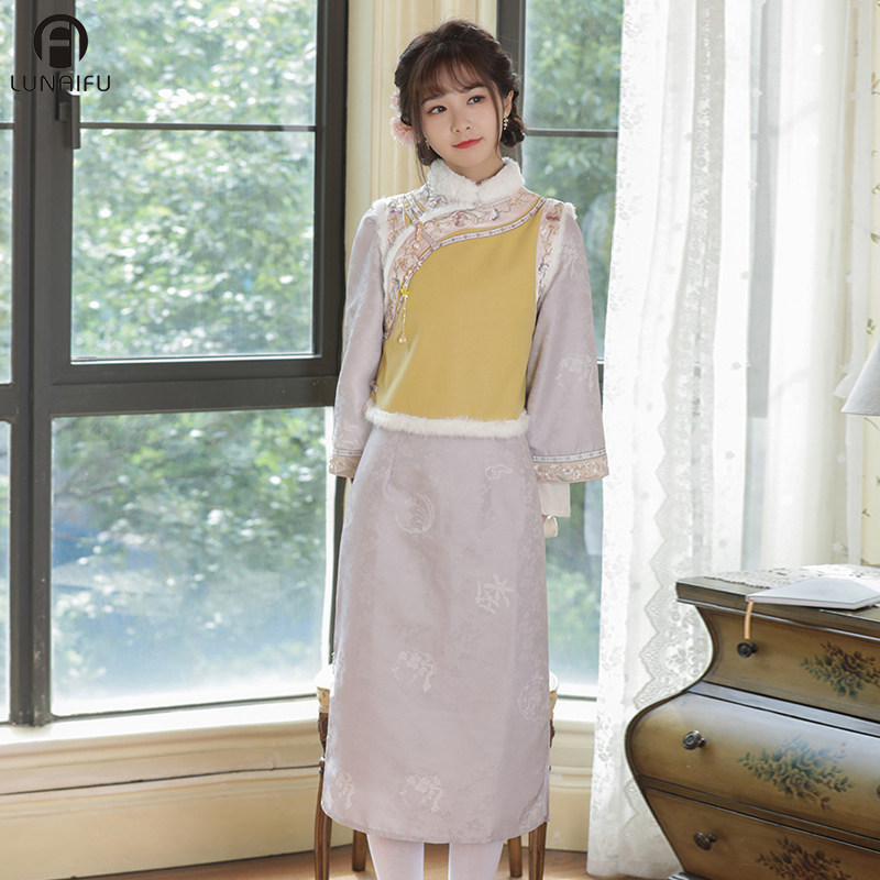 国风长袖改良毛呢旗袍冬季外搭马甲 伦爱弗旗袍