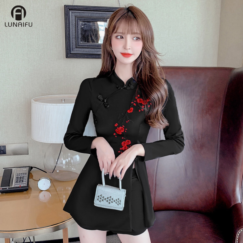 黑色中国风小个子2022新款套装旗袍 伦爱弗旗袍