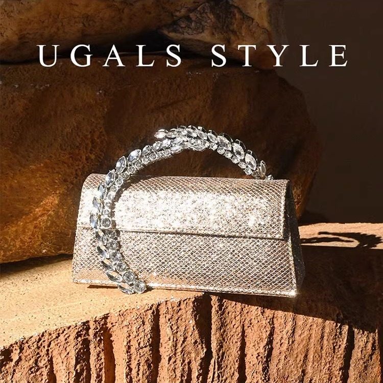UGALS金色复古闪亮不灵柳叶刀水钻盒子宴会马鞍小方包手拿斜挎包,淘宝优惠券,粉丝福利购,淘宝优惠卷