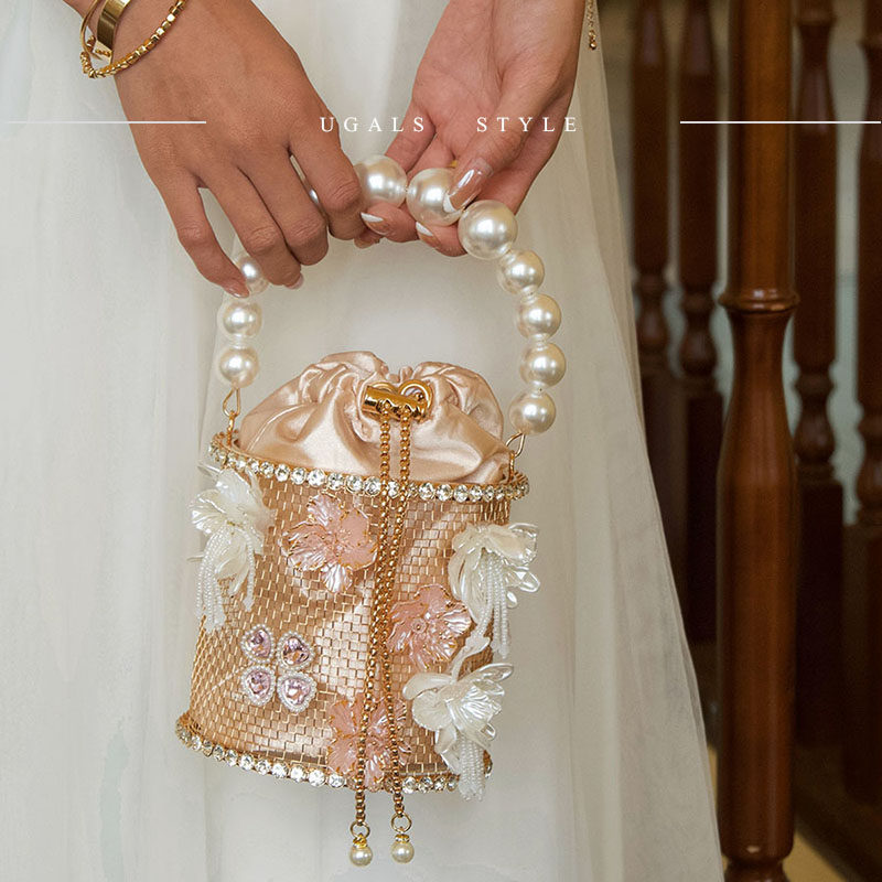 UGALS法式复古珍珠花朵水钻菜篮子鸟笼水桶女宴会名媛斜挎手拿包,淘宝优惠券,粉丝福利购,淘宝优惠卷