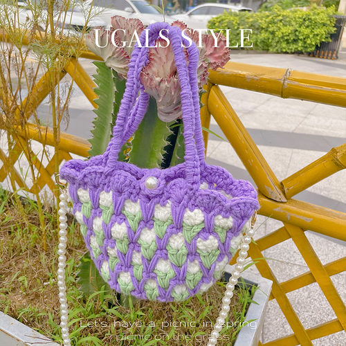 UGALS法式手工编织diy材料包毛线钩针针织手织郁金香花朵包斜挎包 - 图0
