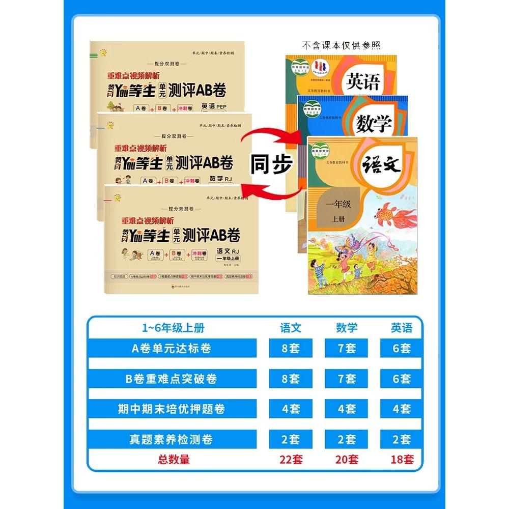 黄冈优等生单元测试AB卷试卷测试卷全套一二三四五六年级上册语文数学英语上人教版 黄岗名师教材同步练习题期中末考试卷子总复习