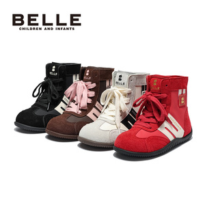百丽童鞋女童加绒靴子2026冬季新款德训鞋