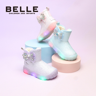 百丽童鞋女童闪灯鞋雪地靴2025冬季新款