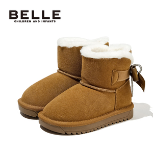 百丽童鞋女童雪地靴2025冬季新款儿童棉鞋加绒女孩小童防滑大棉靴