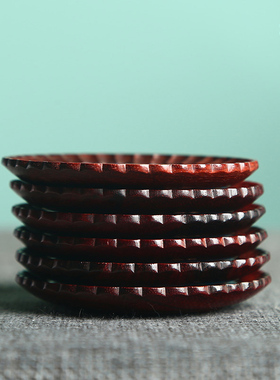 小叶紫檀商务风实木质茶托景泰蓝