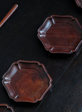 大红酸枝茶杯垫茶道茶具配件茶则+六角茶杯垫八件套茶盘茶桌摆件