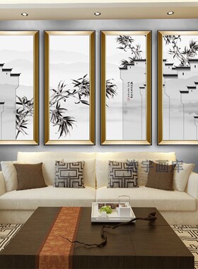 新中式风大客厅徽派建筑装饰画