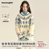 chummy winter day skiing original Nordic reguefer island Christmas tree sweater loose knit cardiovert jacket