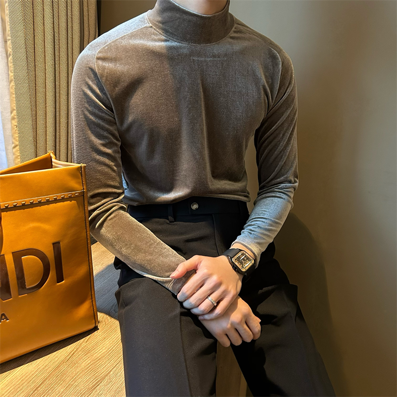 NR先生半高领金丝绒男士长袖t恤轻熟修身潮流保暖绒布打底衫百搭,淘宝优惠券,粉丝福利购,淘宝优惠卷