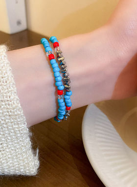 复古新中式天然玛瑙石串珠手链时尚百搭碎银子夏ins小众手串手链