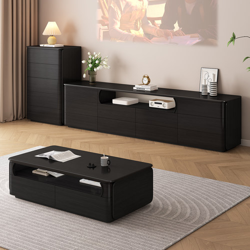 奢石纯实木落地电视柜茶几组合现代简约客厅家用小户型高款三层 - 图2