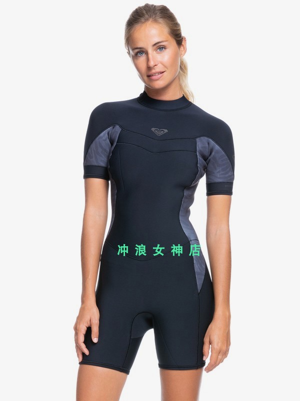 新品Roxy 2mm短袖半身冲浪防寒服湿衣潜水服背后拉链女Springsuit-图3