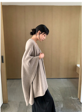 披肩加厚针织斗篷保暖羊毛一体式