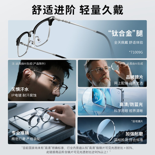 目戏近视眼镜可配蔡司度数可选防蓝光半框配眼镜框镜架男71009