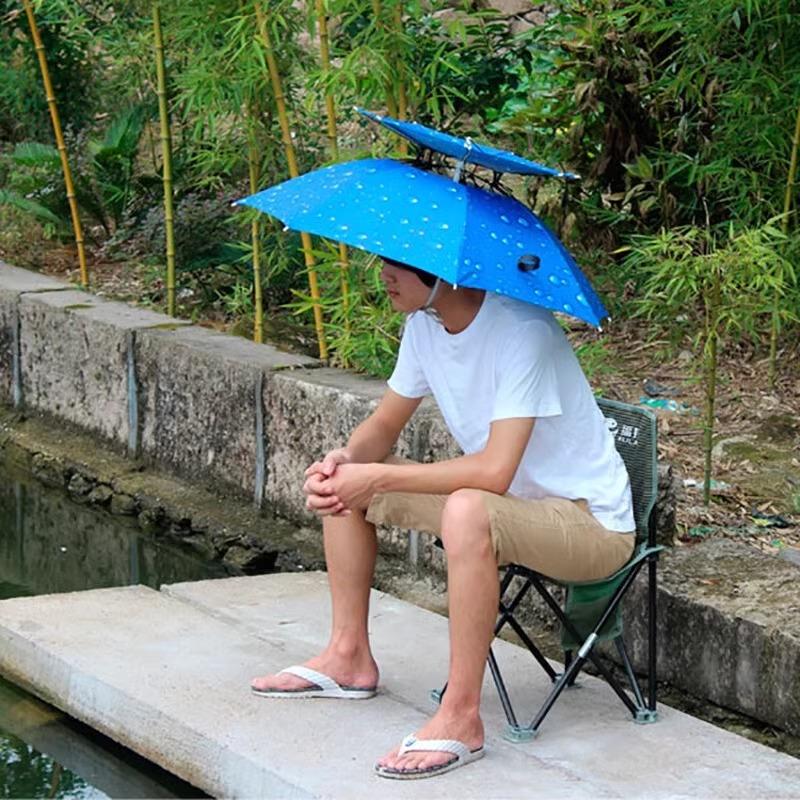 双层防风防雨钓鱼伞帽头戴式雨伞防晒折叠头顶雨伞帽户外遮阳垂钓 - 图2