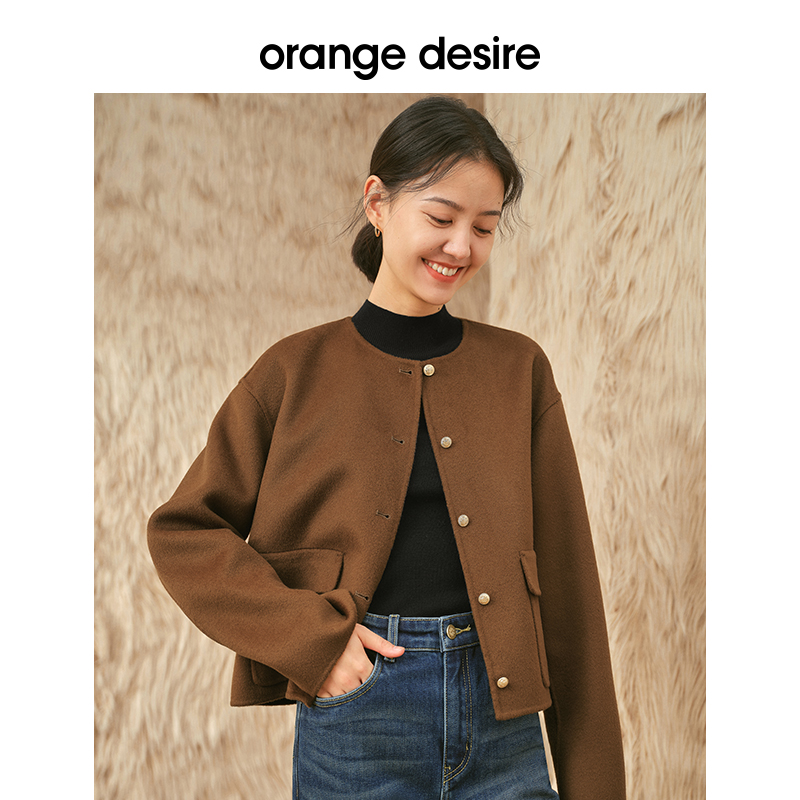 【反季全年底价】orange desire短款圆领金扣羊毛外套女2023冬新