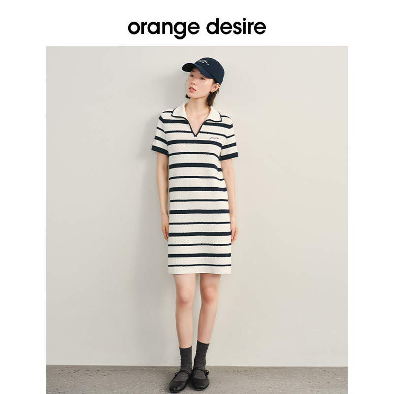 orange desire撞色polo领条针织连衣裙女2024夏新款通勤度假短裙