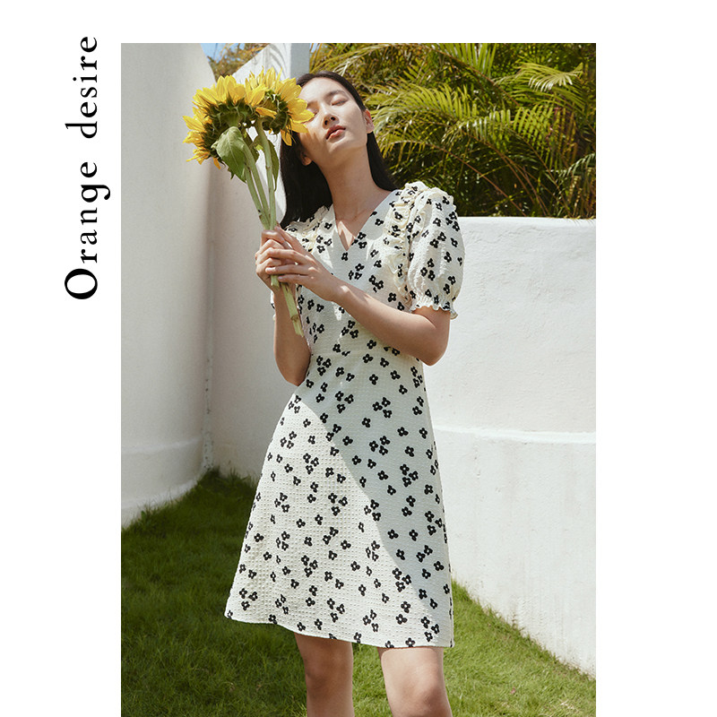 orange desire四叶草碎花泡泡袖 orangedesire连衣裙