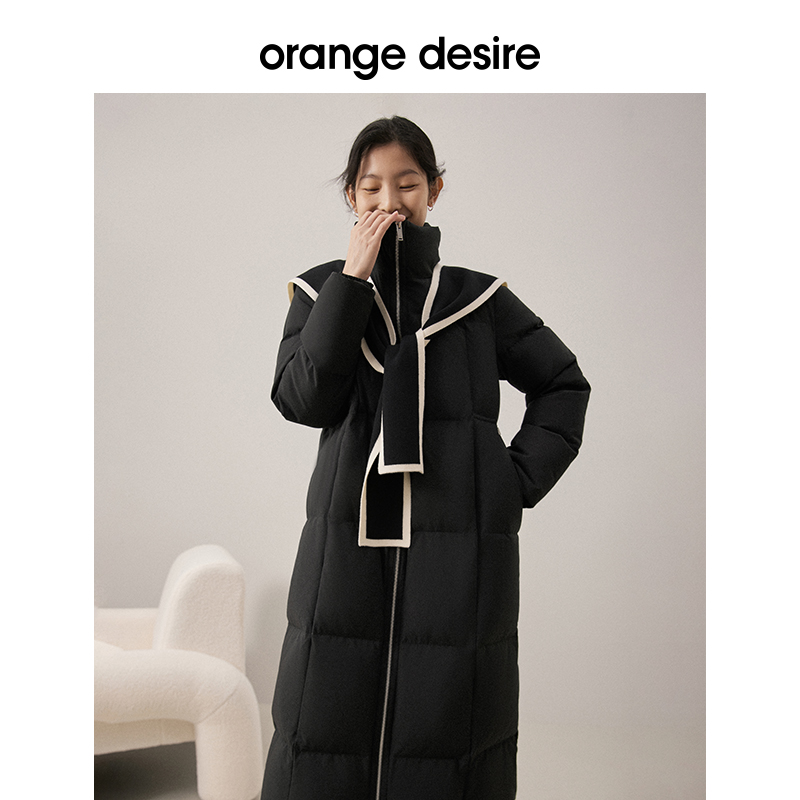 orange desire长款轻薄羽绒服女2022冬季新款白鸭绒棉服外套加厚