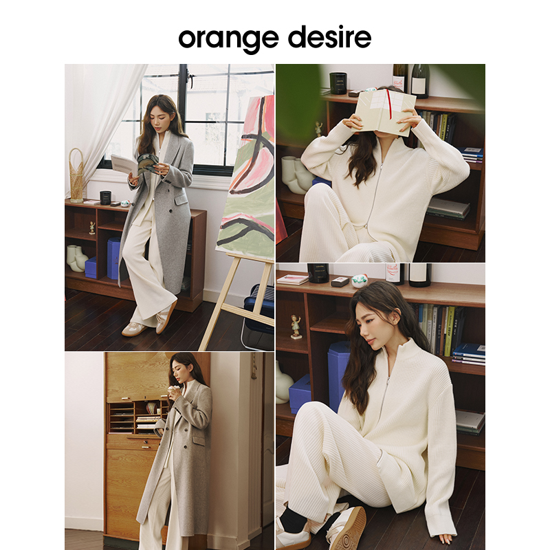 【限时直降】orange desire百搭半高领双开拉链毛衣针织衫女 - 图0