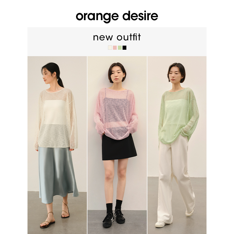 orange desire薄荷曼波圆领针织衫女罩衫2024春新款宽松 - 图0