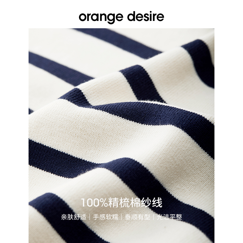 orange desire纯棉直身通勤条纹连衣裙女2024夏季新款显瘦长裙