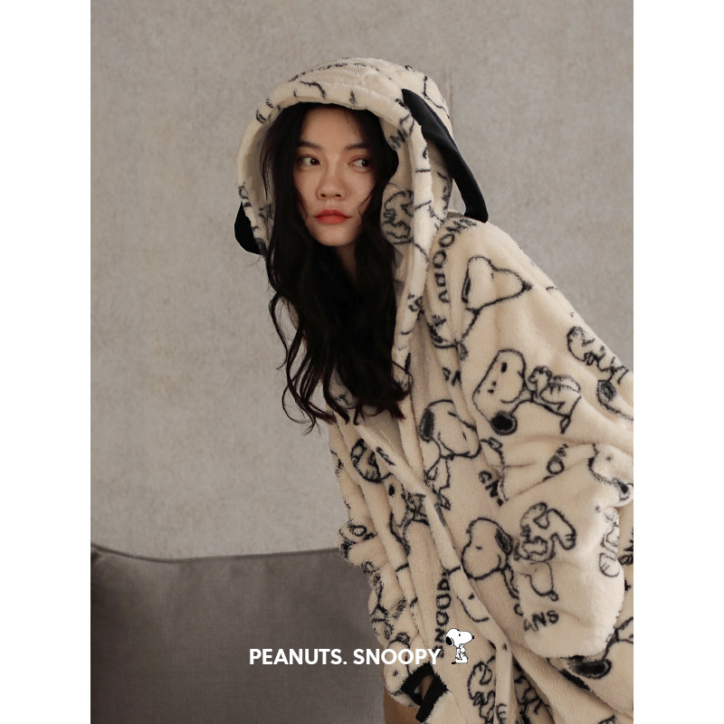 贝妍史努比秋冬季珊瑚绒连帽睡袍 贝妍睡衣/家居服套装
