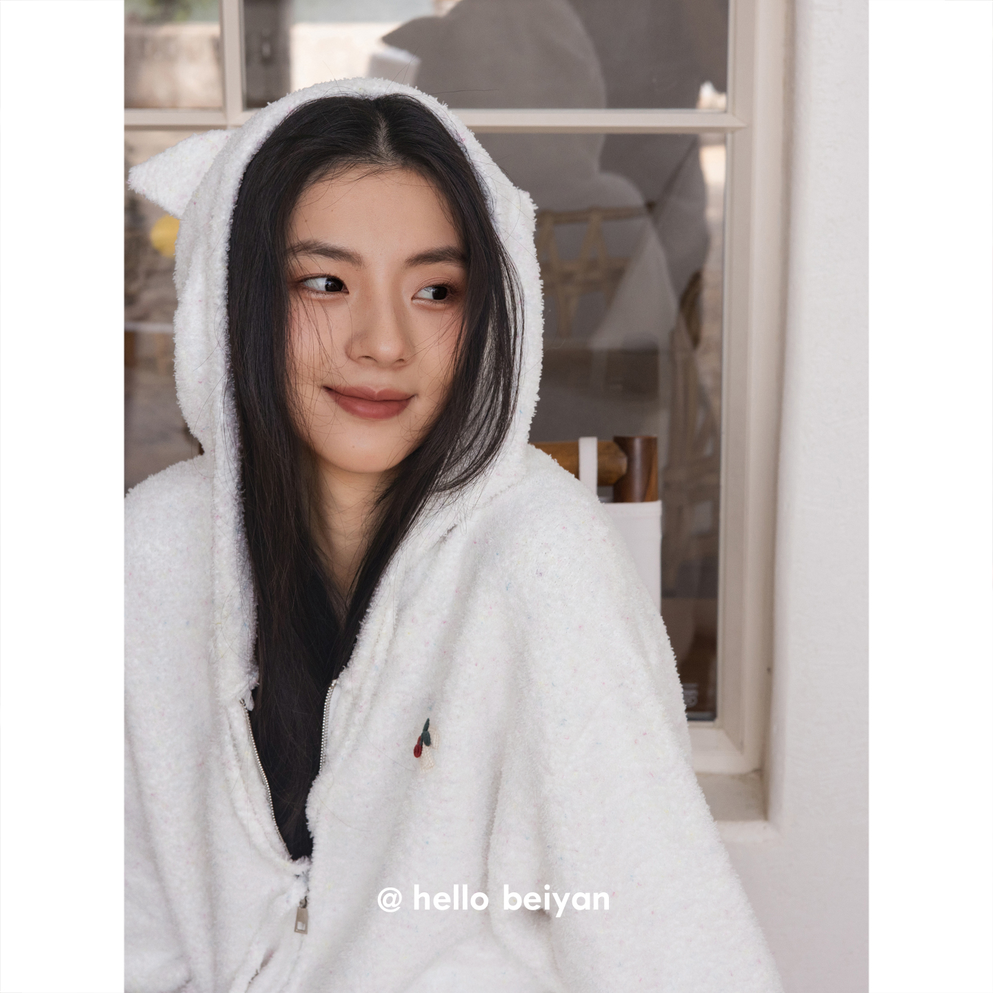 贝妍“减龄彩纱”睡袍女冬季半边绒长款睡衣拉链运动风连帽女套装 - 图3