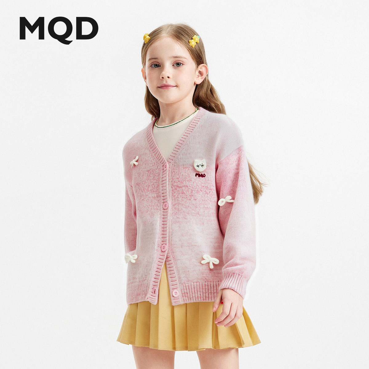 MQD童装女童渐变开衫毛衣2025秋季新款儿童韩版绣花宽松针织外套 - 图0