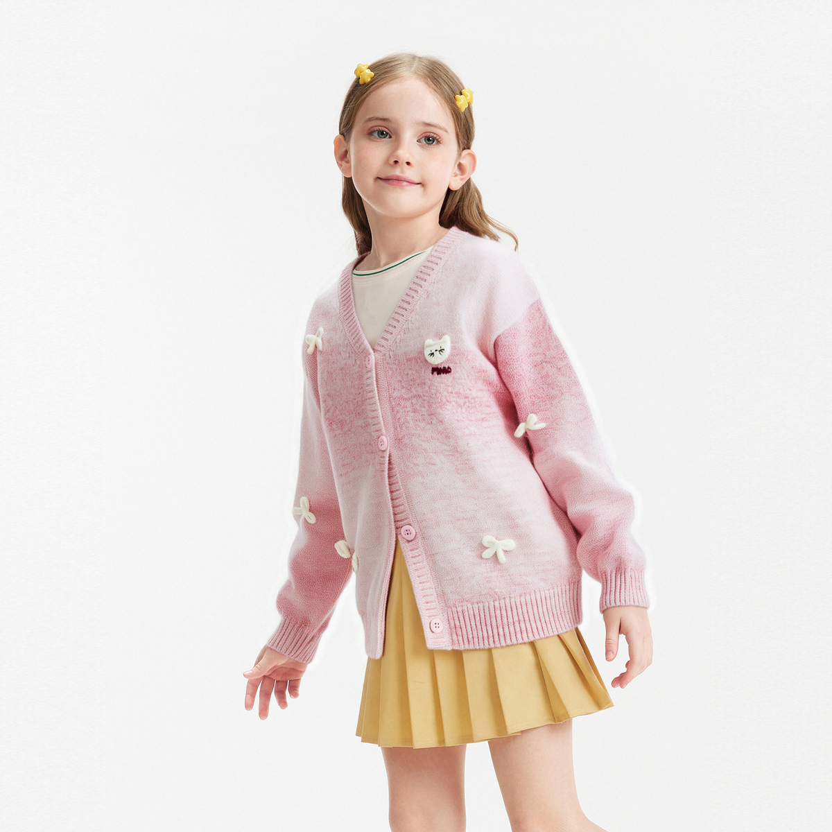 MQD童装女童渐变开衫毛衣2025秋季新款儿童韩版绣花宽松针织外套 - 图1