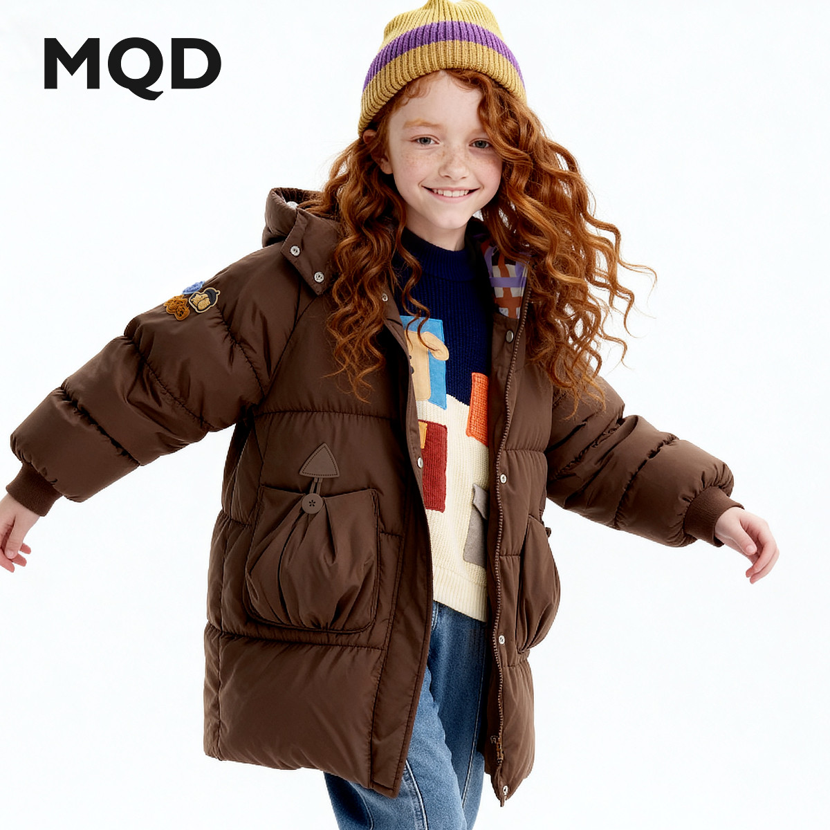 【无氟】MQD童装儿童中长款羽绒服2025冬季新款女童三防连帽外套 - 图0