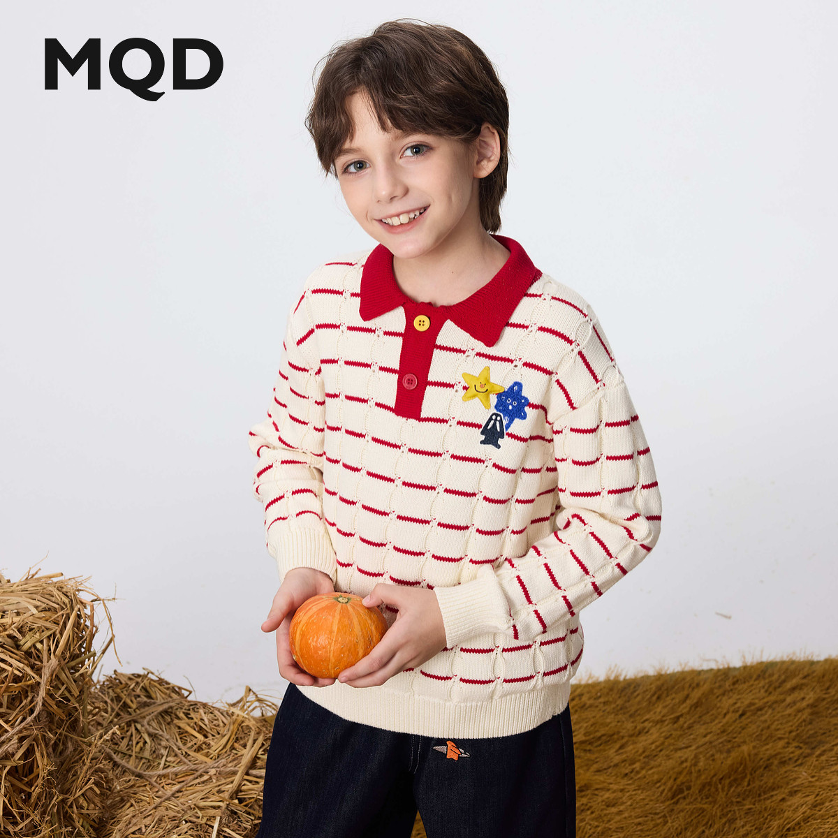 MQD男童25冬新款学院街潮撞色领口半开襟针织衫儿童毛衣,淘宝优惠券,粉丝福利购,淘宝优惠卷