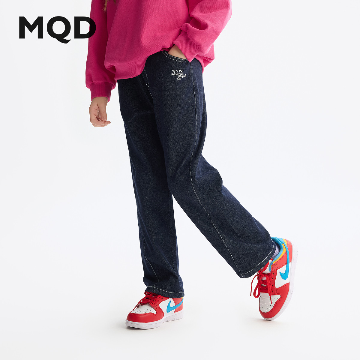 MQD童装女童裤子2025春季新款儿童牛仔裤百搭长裤中大童直筒裤,淘宝优惠券,粉丝福利购,淘宝优惠卷