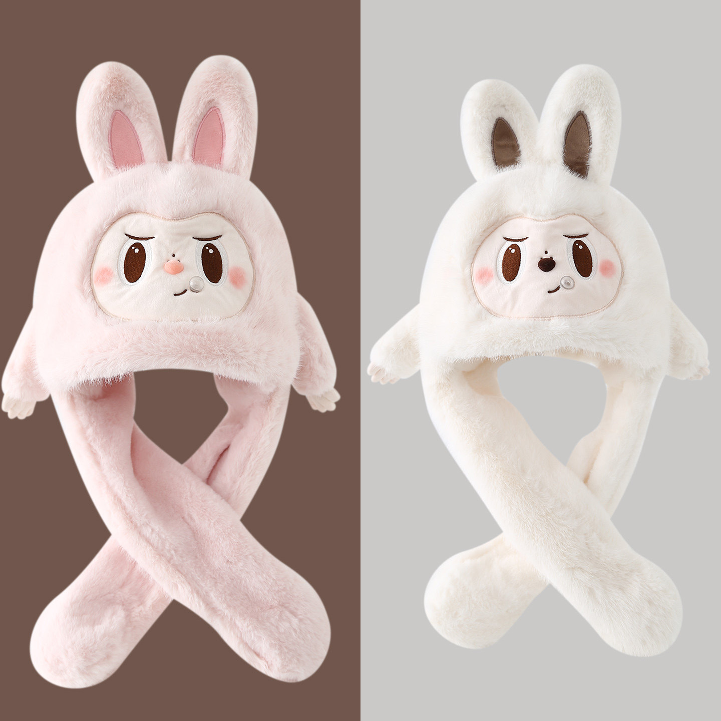 儿童帽子围巾一体冬季耳朵会动两件套超萌男女宝宝保暖加厚毛绒帽,淘宝优惠券,粉丝福利购,淘宝优惠卷