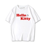 Hello Kitty, белая хлопковая черная футболка, короткий рукав, в корейском стиле