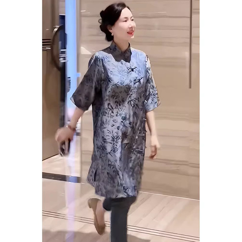 新中式复古国风改良旗袍连衣裙宽松显瘦长款衬衫上衣女装大码胖mm - 图1