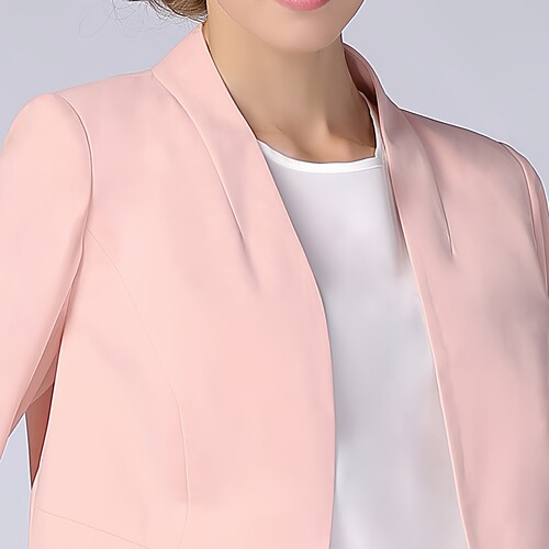搭配连衣裙蓝色小西服外套女夏季西装无领春秋短款外搭上衣薄大码 - 图2