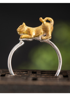 S925银可爱猫咪开口戒指