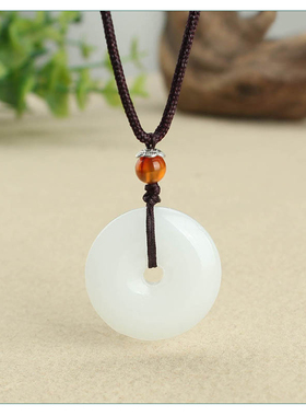 民族风小清新阿富汗玉石平安扣项链白玻璃吊坠毛衣链简约棉麻配饰