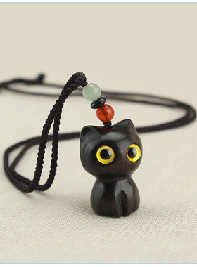 檀木小猫咪吊坠项链闺蜜配饰