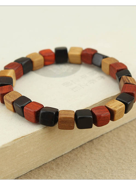拼色檀木小方块木珠单圈手串