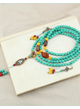 绿色南瓜珠中国风长款斜跨项链