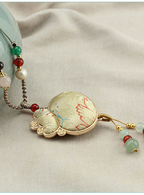 新中式仿宋锦双面福袋吊坠项链