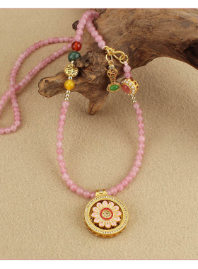 粉色石珠吉祥如意桃花坠毛衣链