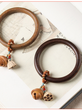 复古新中式桃木铃铛檀木手镯